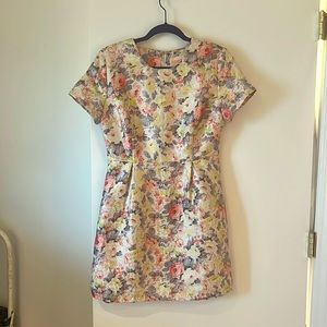 Floral woven dress with gold back zip